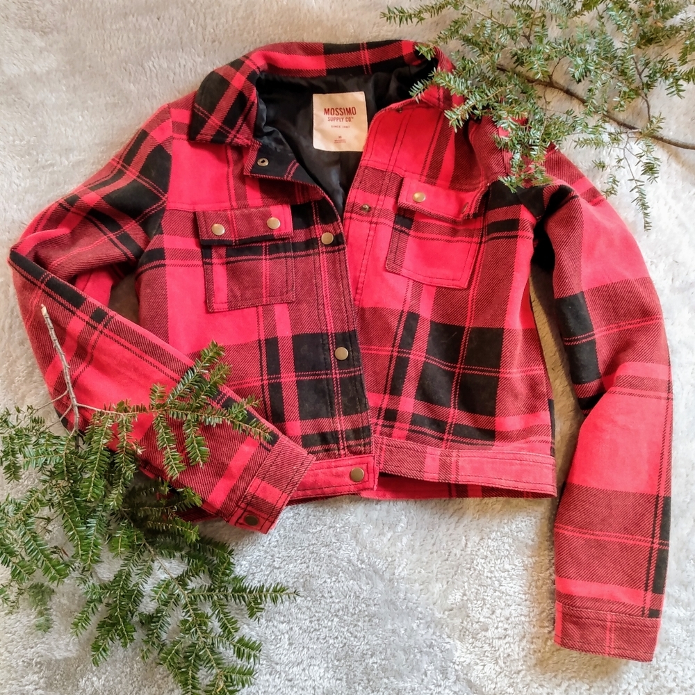 Mossimo Supply Co. Red Plaid Cropped Jacket